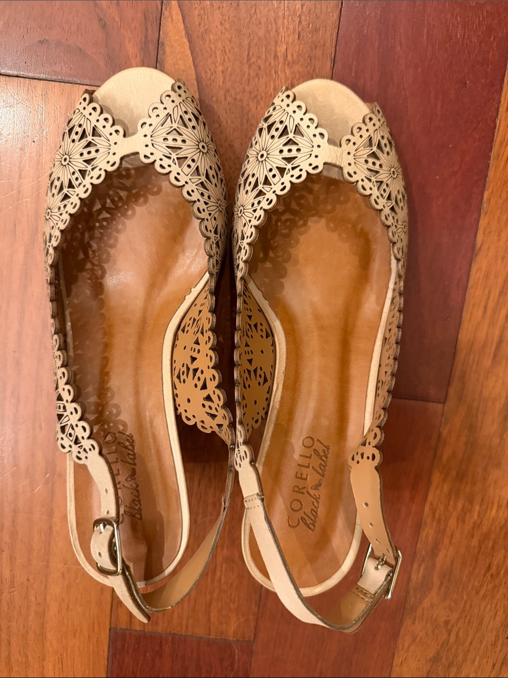 Brazilian Corello Beige Laser-Cut Slingback Flats